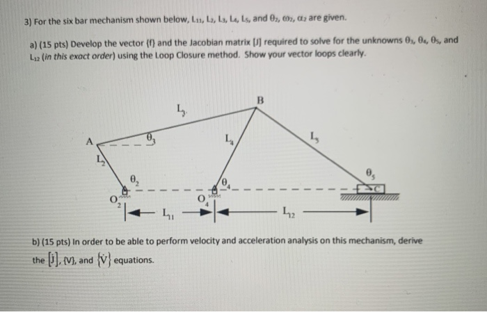3) For the six bar mechanism shown below, Lu, L, L, | Chegg.com