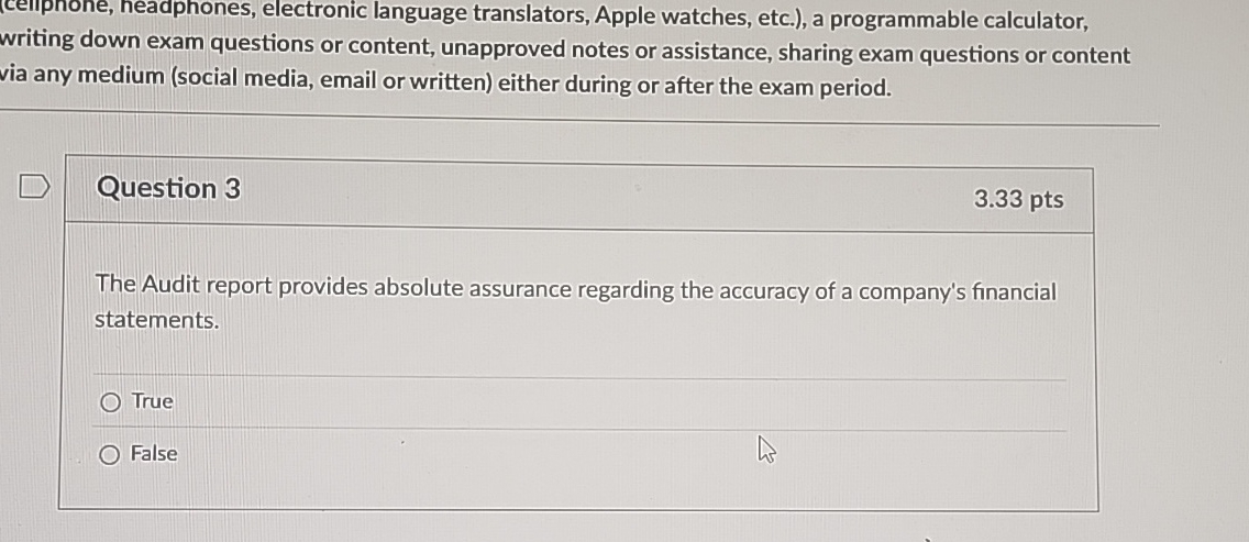 Solved Question 3The Audit report provides absolute | Chegg.com