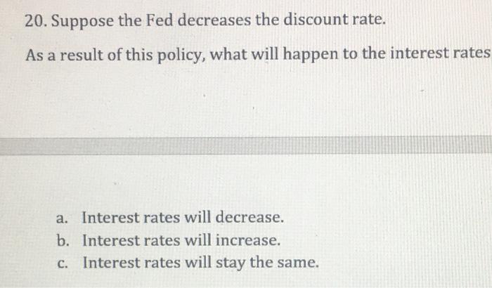Solved 20. Suppose the Fed decreases the discount rate. As a | Chegg.com
