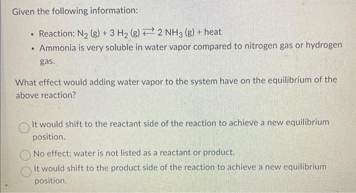 Solved Given the following information: - Reaction: N2( | Chegg.com