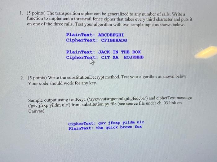 1. (5 points) The transposition cipher can be | Chegg.com