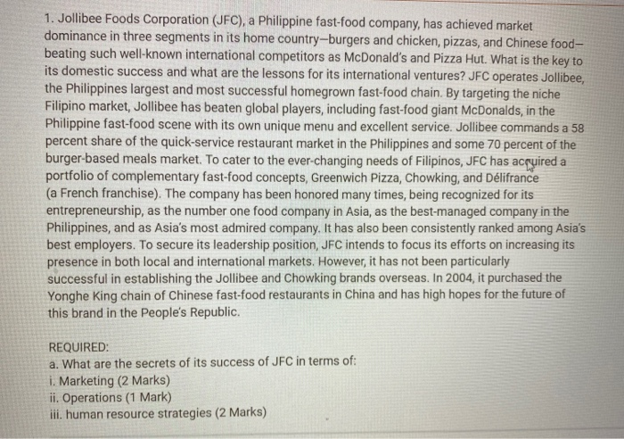 jollibee foods corporation (jfc case study answers)