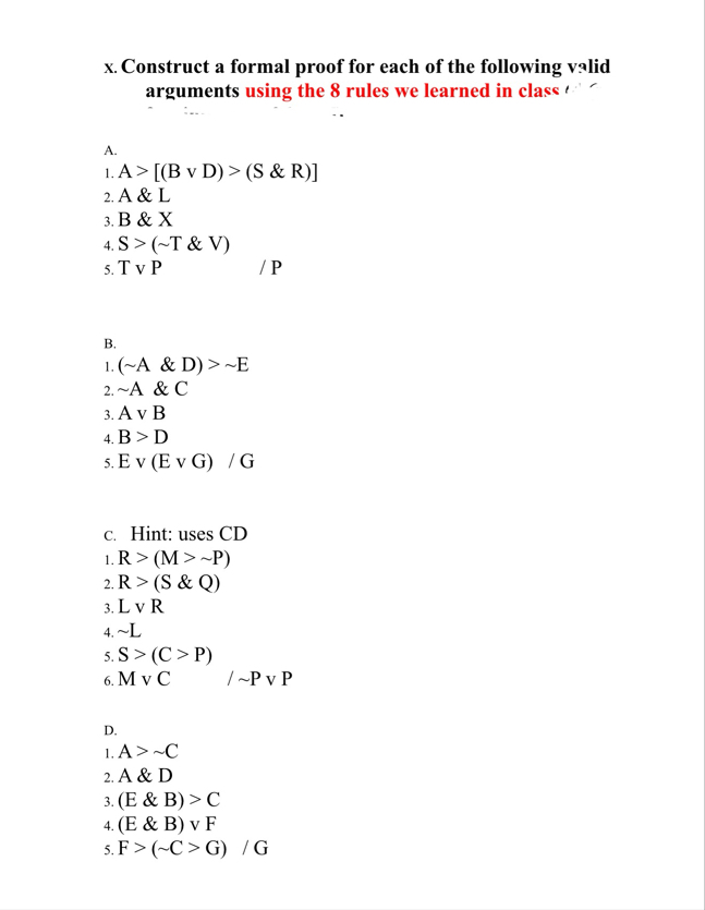 Solved Construct a formal proof for each of the following | Chegg.com