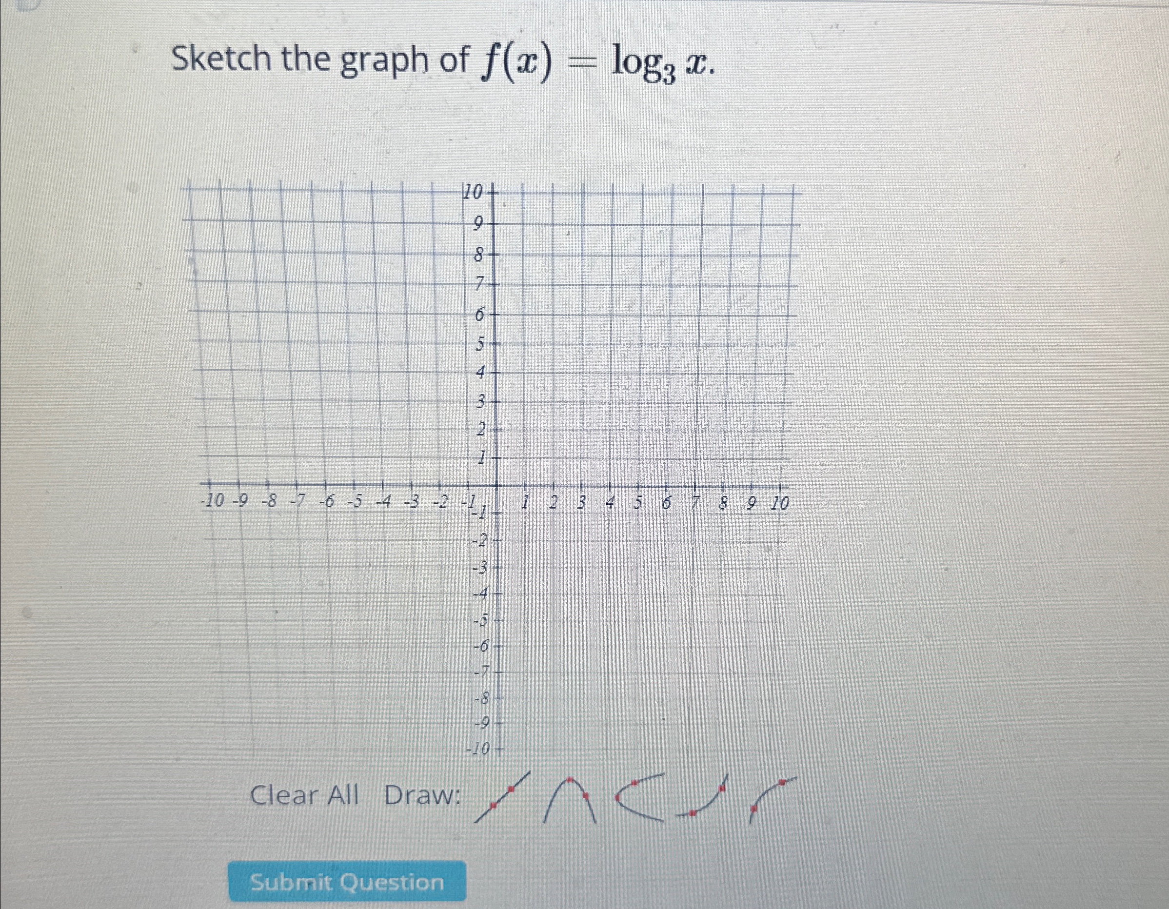 Solved Sketch the graph of f(x)=log3x.Clear All Draw: | Chegg.com