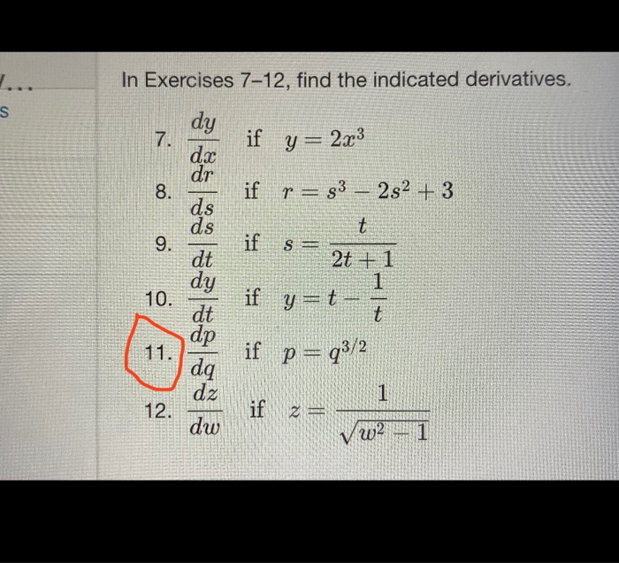 Solved In Exercises 7 12 Find The Indicated Derivatives Chegg Com