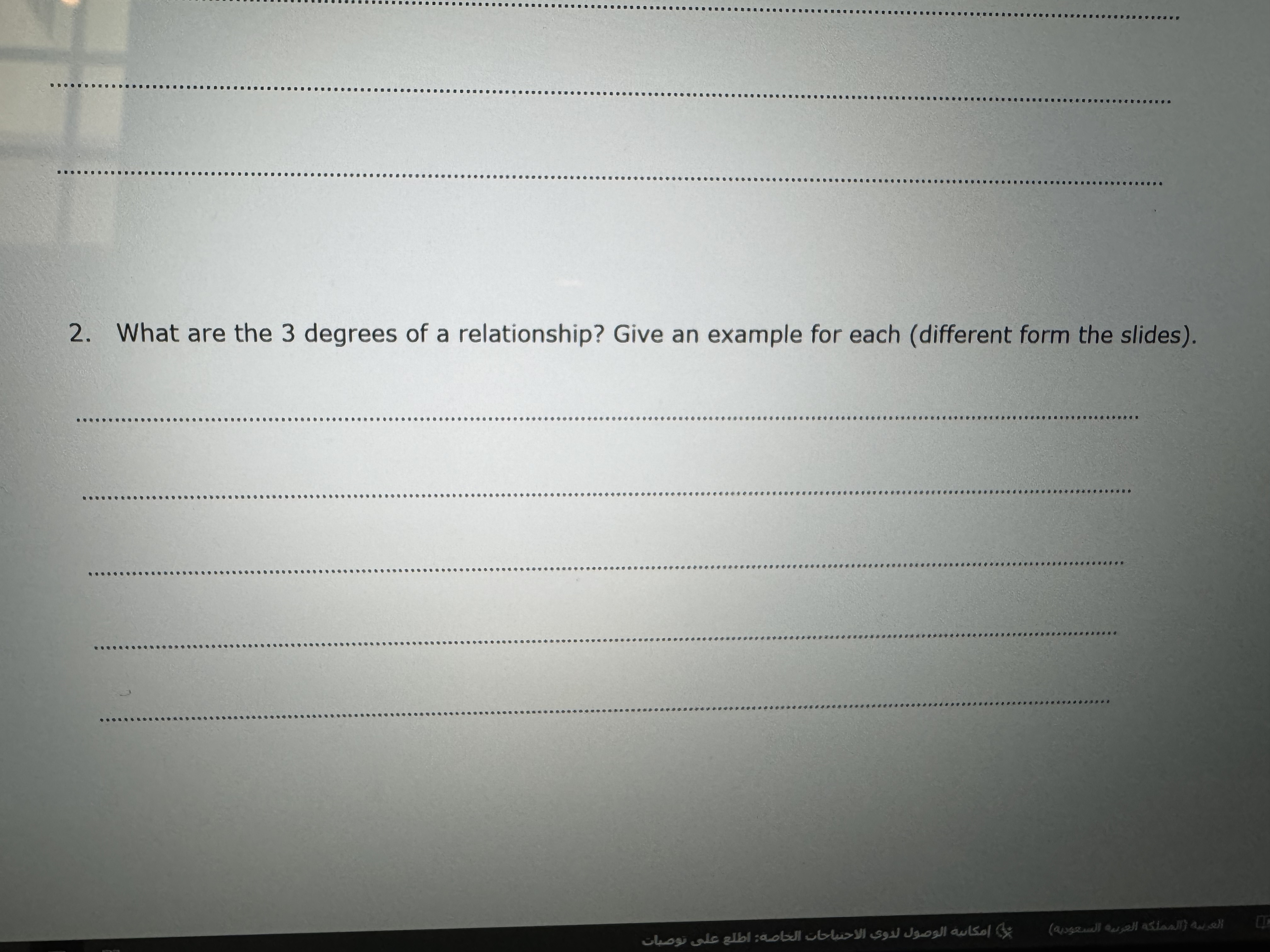 Solved What are the 3 ﻿degrees of a relationship? Give an | Chegg.com