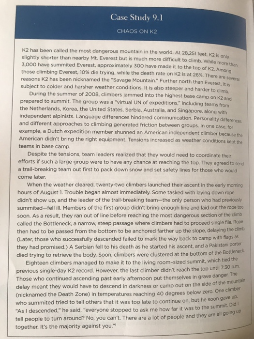 Solved Case Study 9.1 CHAOS ON K2 o climb. While more than