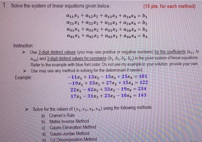 Solved 1. Solve the system of linear equations given below. | Chegg.com