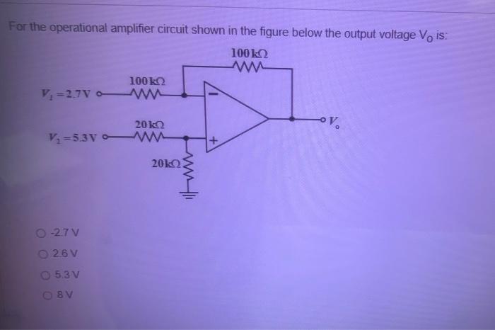 Solved For The Operational Amplifier Circuit Shown In The | Chegg.com