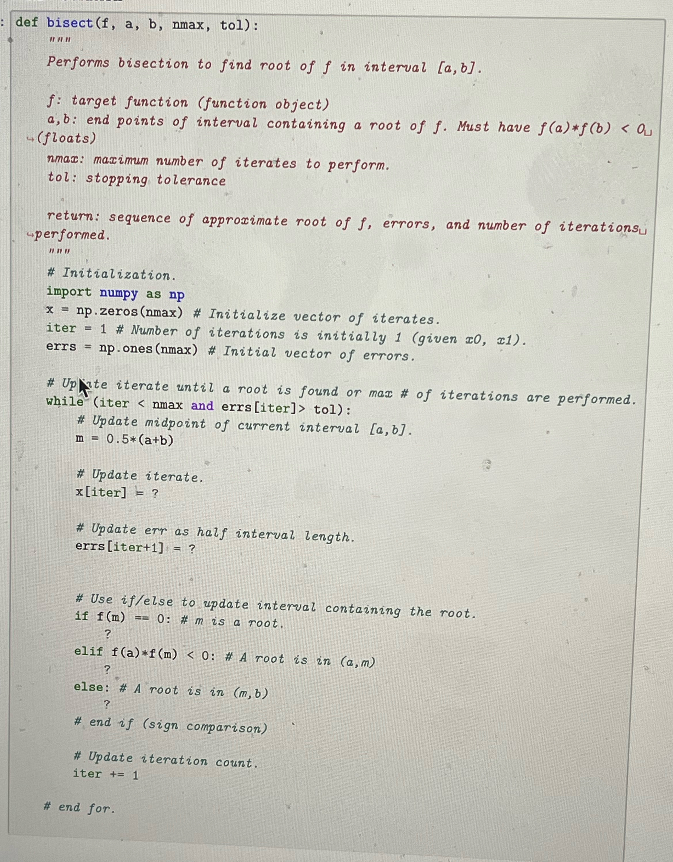 Modify the bisection method functionSo that it | Chegg.com