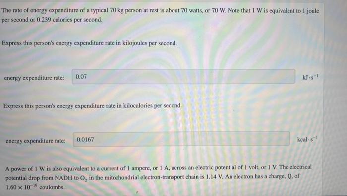 Solved The rate of energy expenditure of a typical 70 kg | Chegg.com