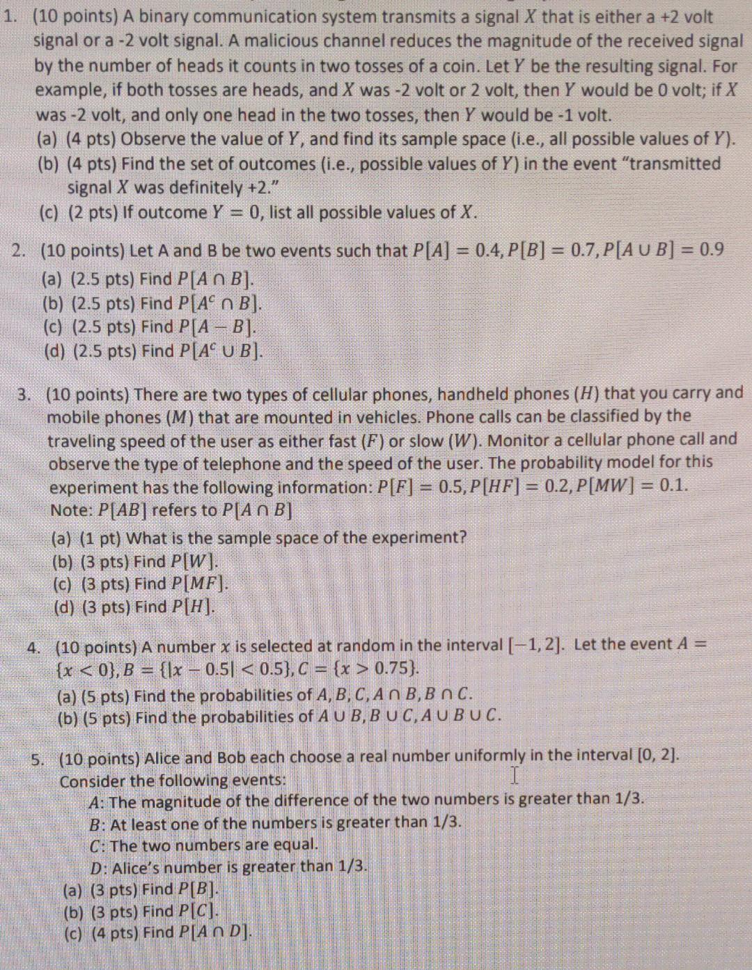 Solved 1. (10 points) A binary communication system | Chegg.com
