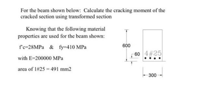 Solved For The Beam Shown Below: Calculate The Cracking | Chegg.com