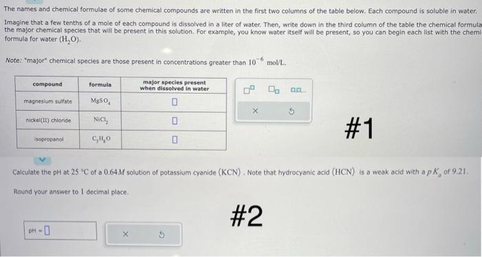 Solved The Names And Chemical Formulae Of Some Chemical | Chegg.com