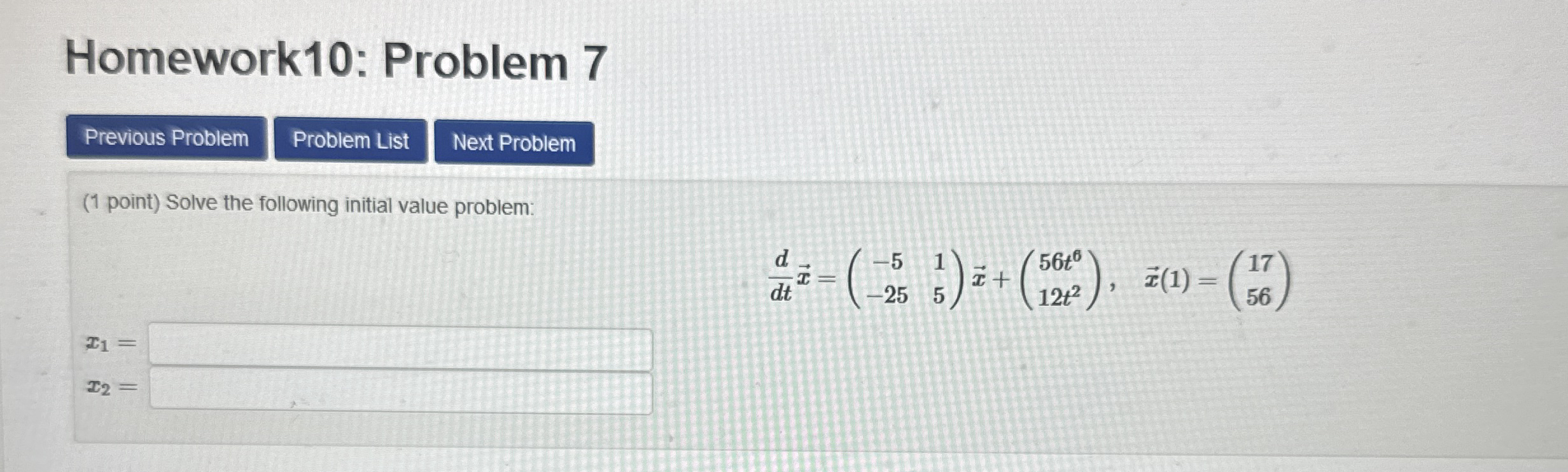 Solved Homework10: Problem 7(1 ﻿point) ﻿Solve the following | Chegg.com