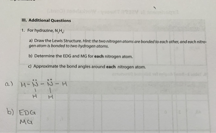 Solved Iii Additional Questions 1 For Hydrazine N H A Chegg Com