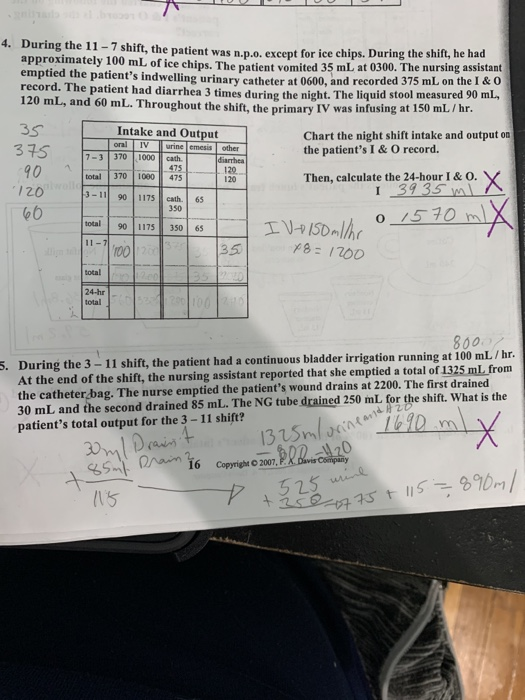 Solved 4 During The 11 7 Shift The Patient Was N P O Chegg Com