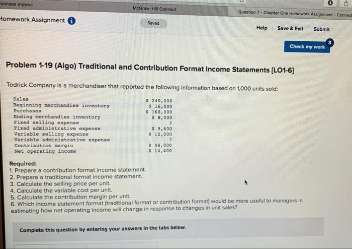 Solved bonsee mywce D McGraw-Hill Connect Question 7 - | Chegg.com