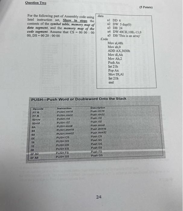 Solved for the following part of assembly code using intel chegg