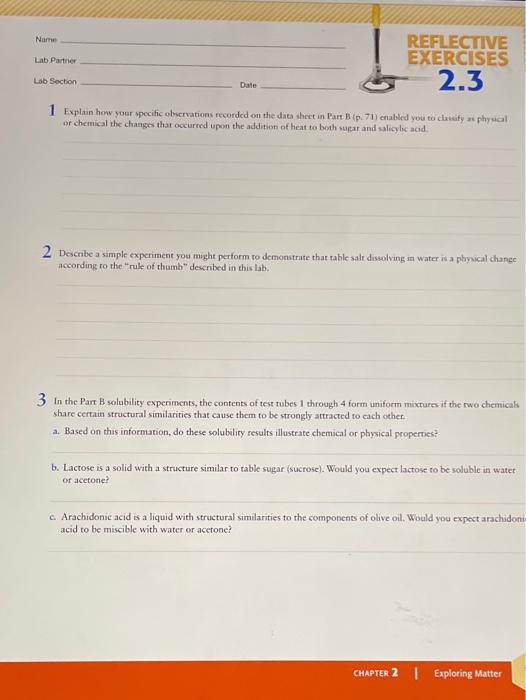 Solved Name REFLECTIVE EXERCISES Lab Partner Lab Section = | Chegg.com