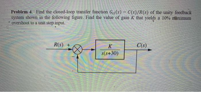 Solved Problem 4. Find the closed-loop transfer function | Chegg.com