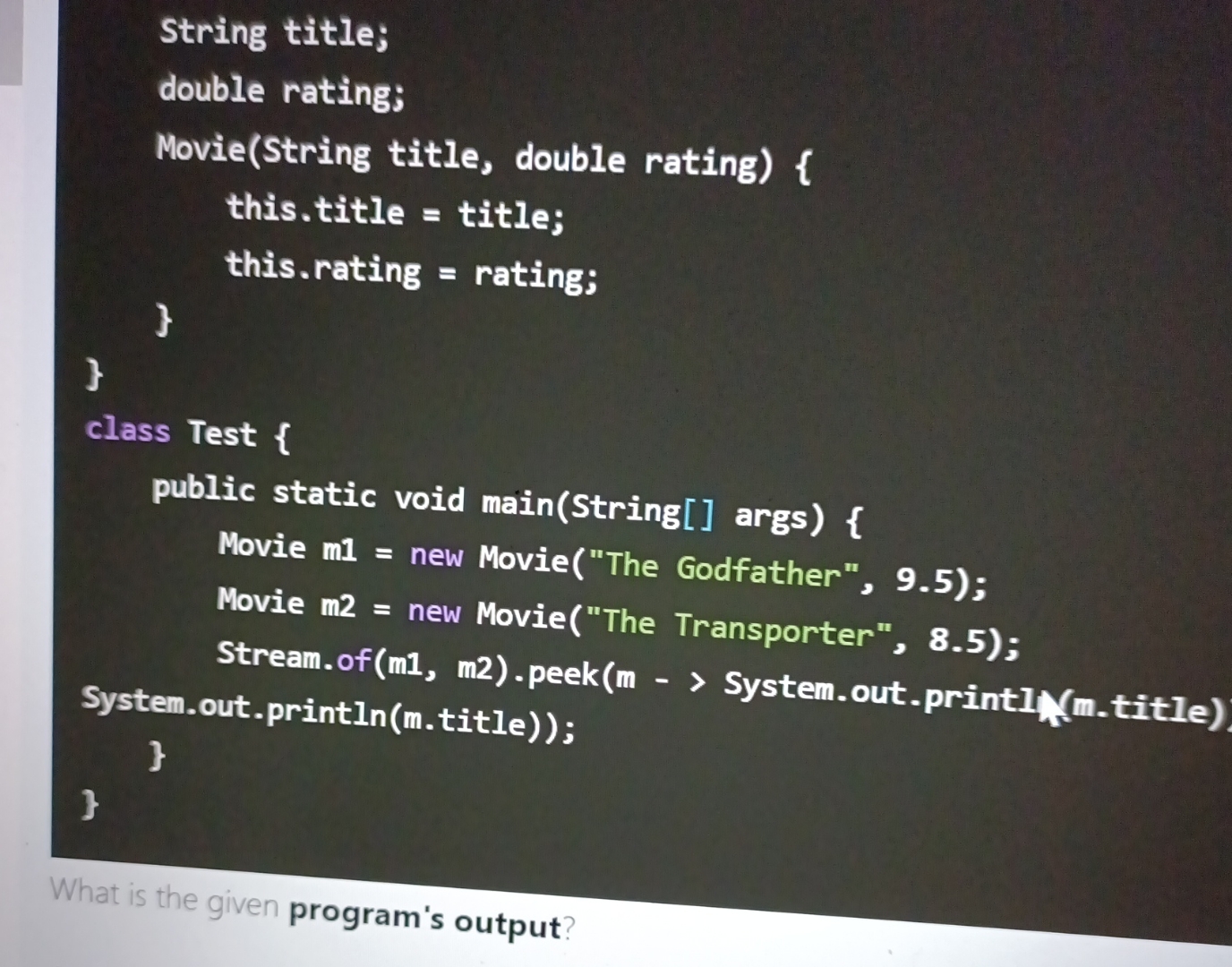 Solved String title;}double rating;Movie (String title, | Chegg.com