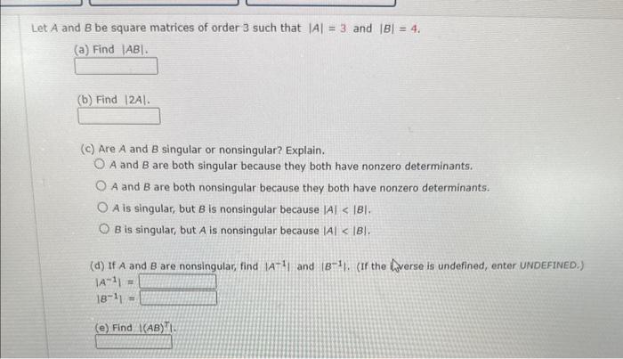 Solved Let \( A \) And \( B \) Be Square Matrices Of Order 3 | Chegg.com