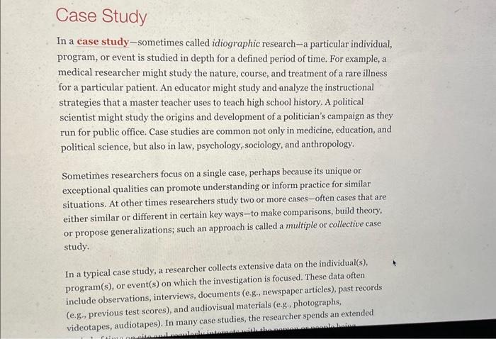 Solved In a case study-sometimes called idiographic | Chegg.com