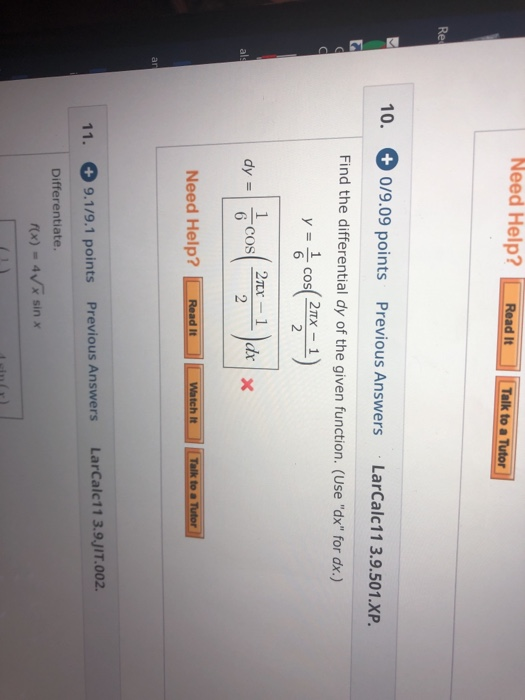 Solved Need Help? Read It Talk to a Tutor Re 10. 0/9.09 | Chegg.com