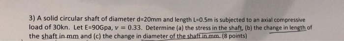 Solved 3) A solid circular shaft of diameter d=20mm and | Chegg.com