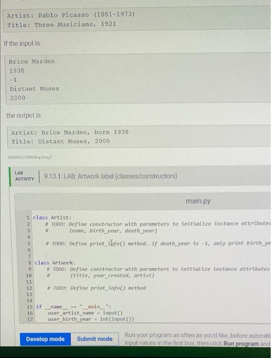 Solved 9.13 LAB Artwork label (classes/constructors) Define