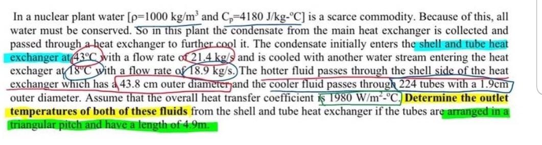 Solved In a nuclear plant water (p=1000 kg/m and Co=4180 | Chegg.com