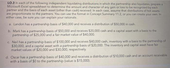 Solved LO.3 In each of the following independent liquidating | Chegg.com