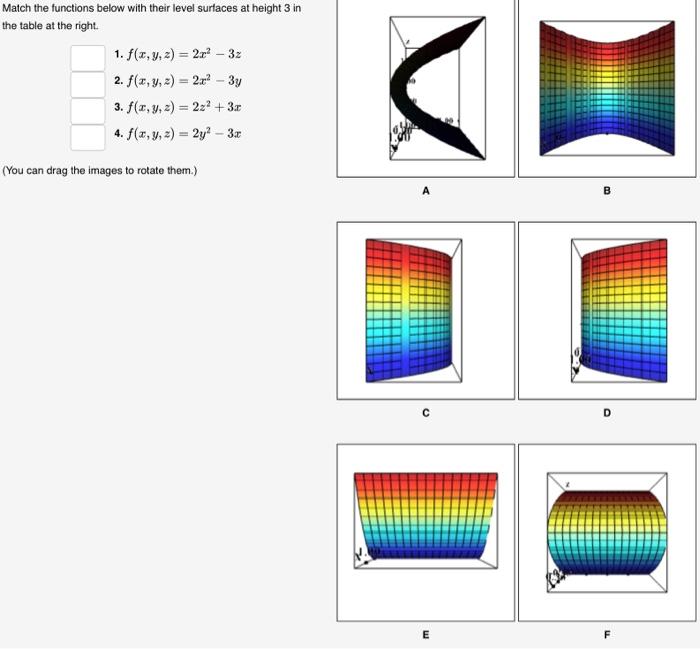 Solved Match the functions below with their level surfaces | Chegg.com