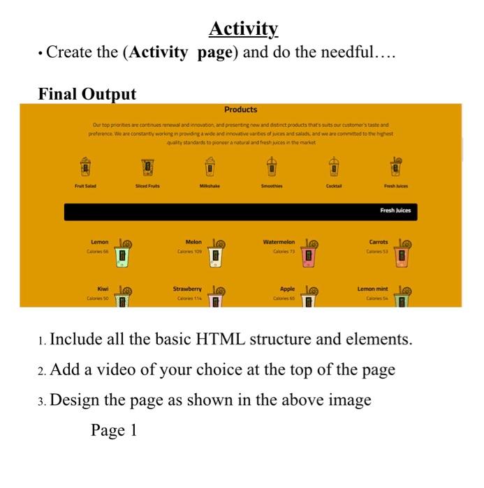 Solved Activity • Create the (Activity page) and do the | Chegg.com