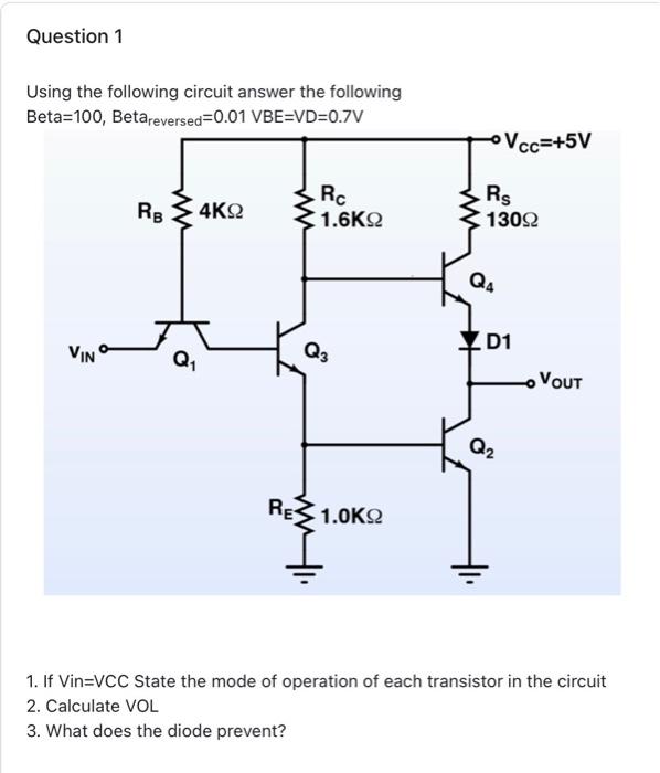 Solved Using The Following Circuit Answer The Following B 1. | Chegg.com