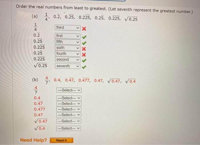 Solved V Order the real numbers from least to greatest. (Let | Chegg.com
