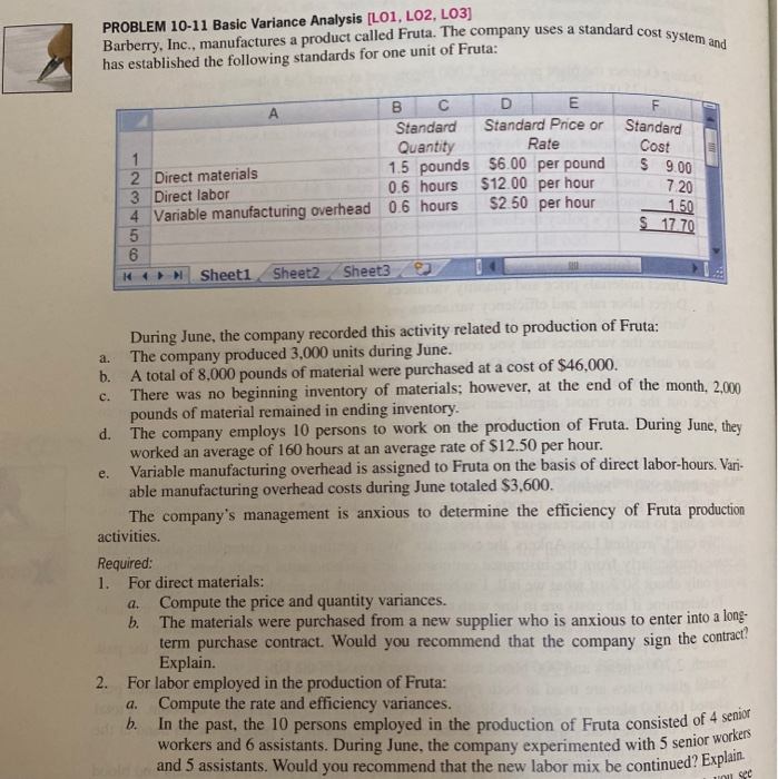 Solved standard cost system and PROBLEM 10-11 Basic Variance | Chegg.com