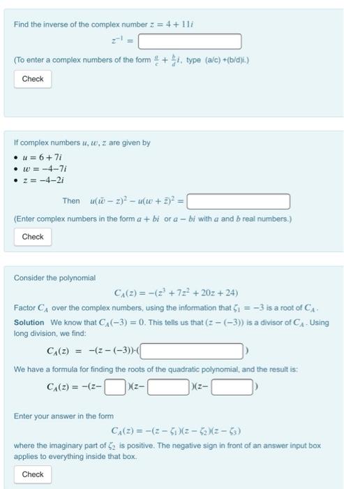 Solved Find the inverse of the complex number z = 4+ (To | Chegg.com