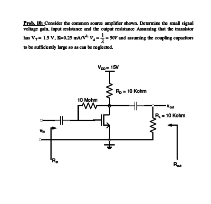 Solved Prob. 10: Consider the common source amplifier shown. | Chegg.com
