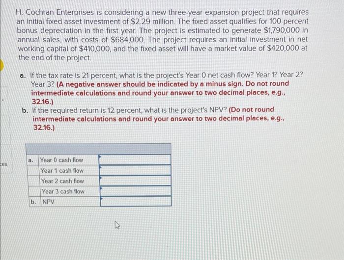 Solved H. Cochran Enterprises is considering a new