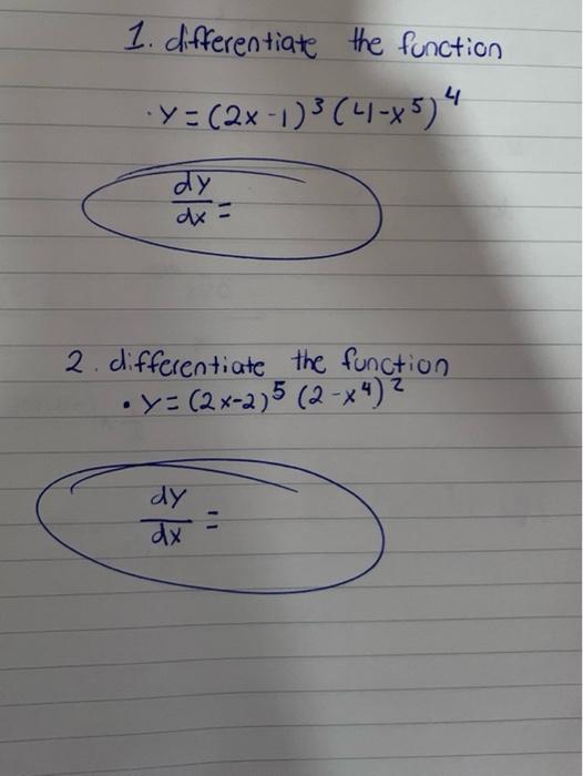 Solved 1 Differentiate The Function Y 2x−1 3 4−x5 4 Dxdy