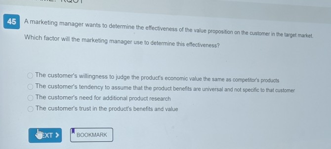 Solved 45 A marketing manager wants to determine the | Chegg.com
