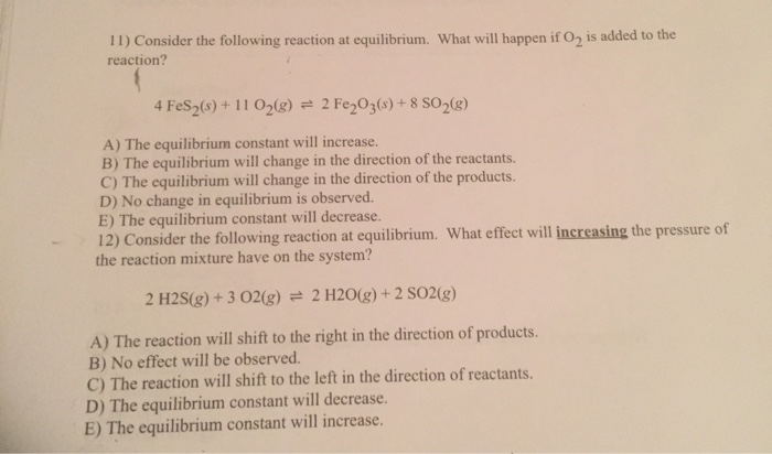 Solved 11 Consider The Following Reaction At Equilibrium Chegg Com