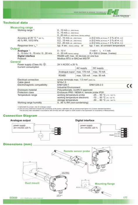 E+E - EE150 Humidity and Temperature Transmitter for HVAC Applications