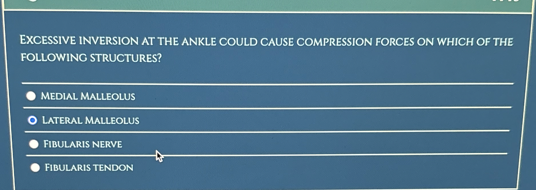 Solved EXCESSIVE INVERSION AT THE ANKLE COULD CAUSE | Chegg.com