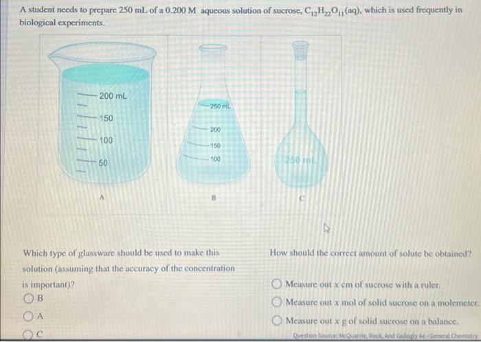 Solved A student needs to prepare 250 mL of a 0.200M aqueous | Chegg.com