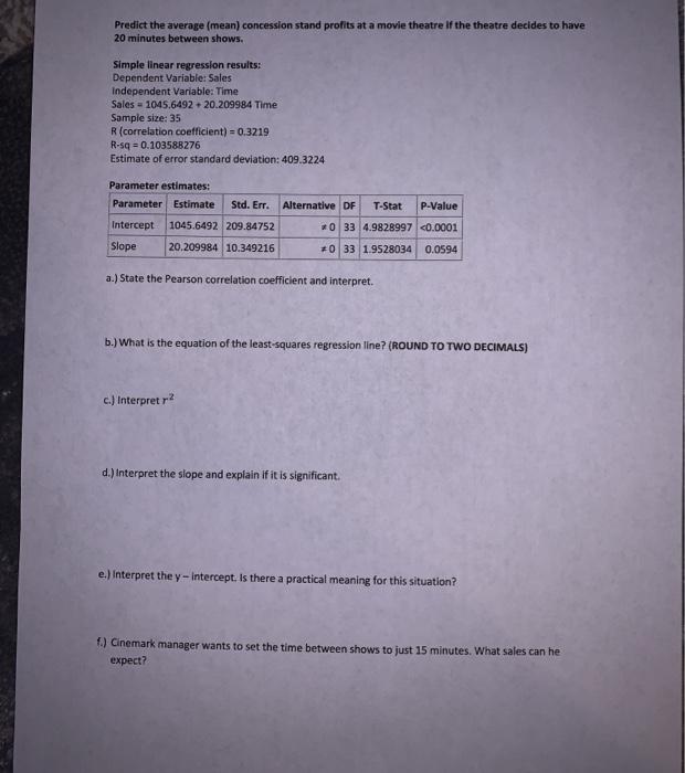 Solved Predict the average (mean) concession stand profits