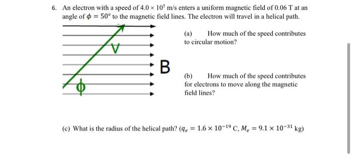 Solved 6. An electron with a speed of 4.0 x 10% m's enters a | Chegg.com