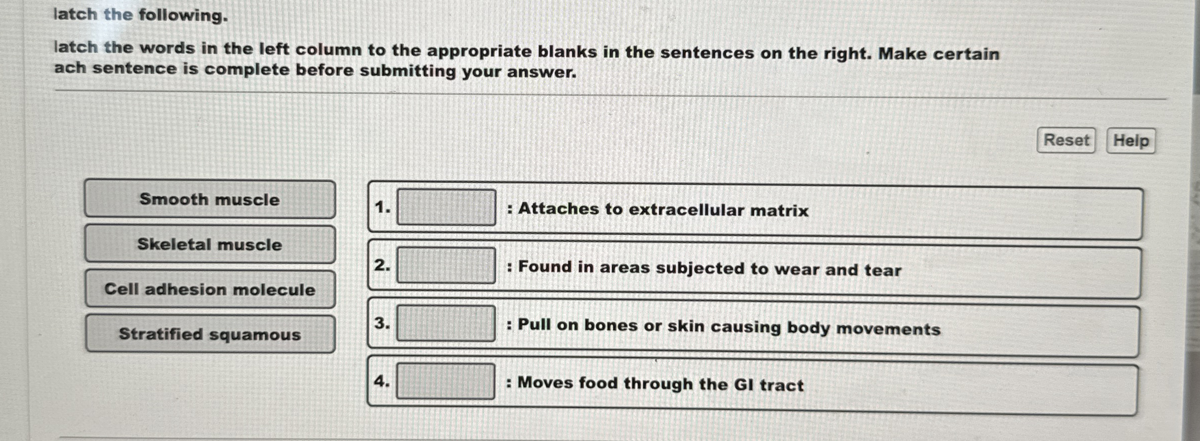 Solved latch the following.latch the words in the left